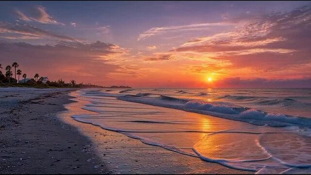 Beautiful Golden Sunset over Vanice Florida Beach