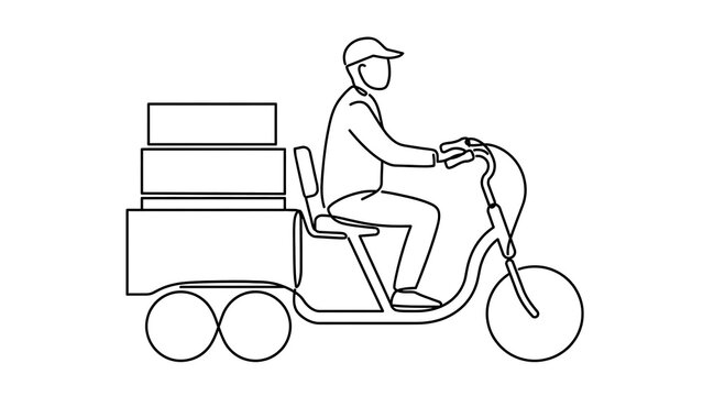 Delivery person on cargo bike white background.