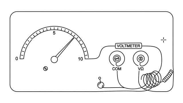 Electrical circuit diagram with voltmeter white background.
