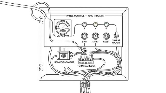 Electrical control panel diagram white background.