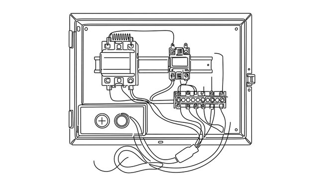 Electrical control panel wiring diagram white background.