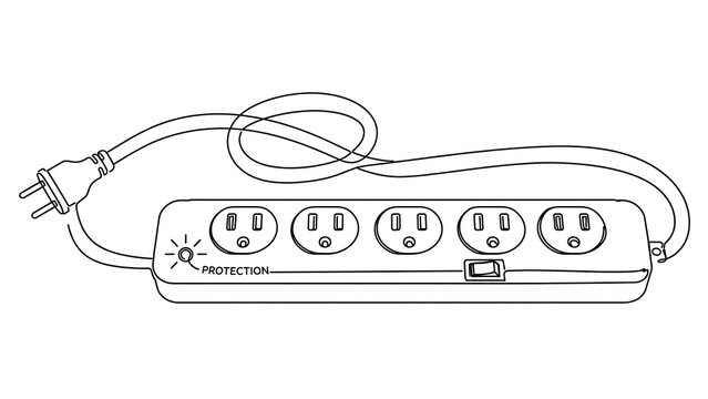Electrical power strip with outlets white background.