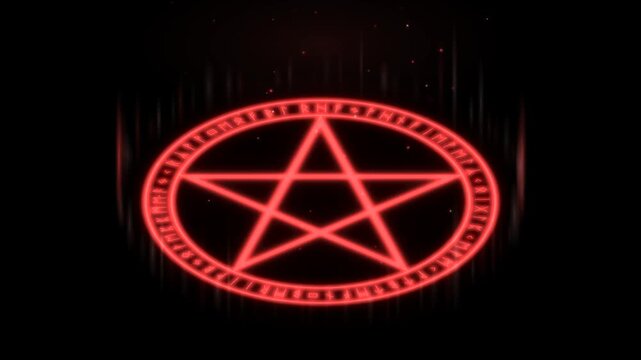 Scarlet Red Pentagram Magic Circle with Rotating Rune Ring Igniting on Black Background Luma Key 4K