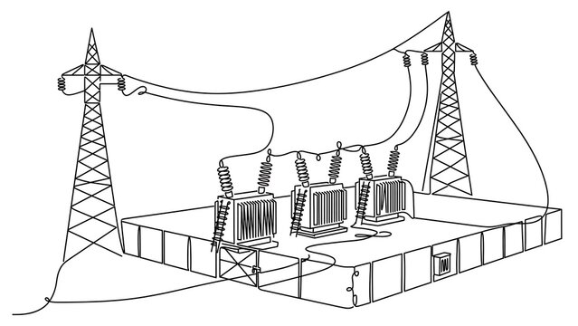 Electrical substation diagram white background.