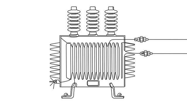 Electrical transformer diagram white background.