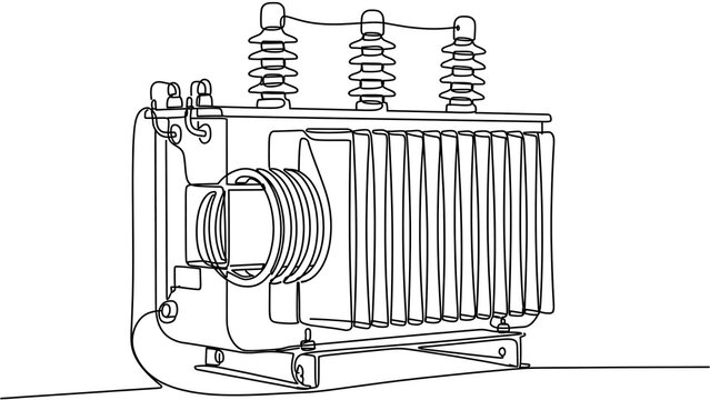 Electrical transformer line art white background.