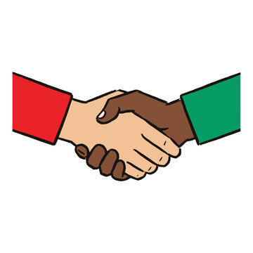 cartoon handshake business gesture join cooperative partnership collaboration negotiation agreement flat color vector illustration template design