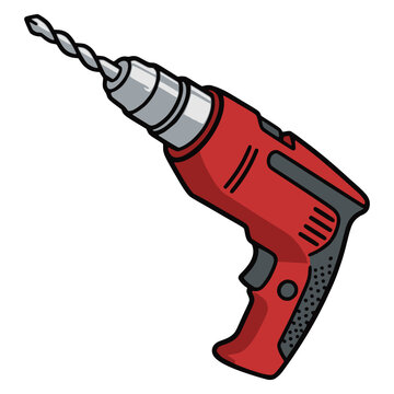 drill handheld power construction tool maintenance woodworking flat color vector illustration template design