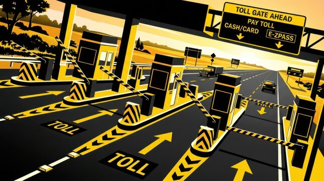 Automated Toll Plaza Infrastructure and Roadway Traffic Flow Artistic Representation