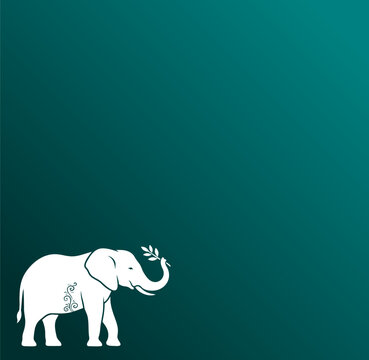 Minimalist Elephant Silhouette Holding Leaf Branch Vector Illustration Background