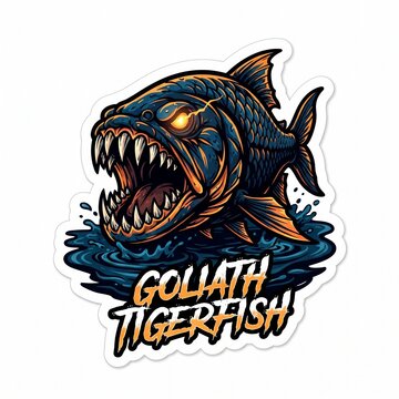 Terrifying Goliath Tigerfish Razor Teeth River Monster Vector Sticker Logo