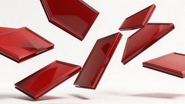 Abstract 3D Red Glossy Rectangles Floating in White Space