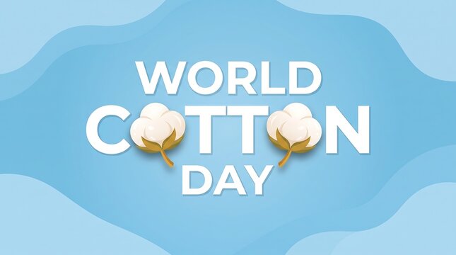 World cotton day celebration banner with soft white cotton bolls illustration on blue background cotton plant agriculture day textile industry cotton harvest