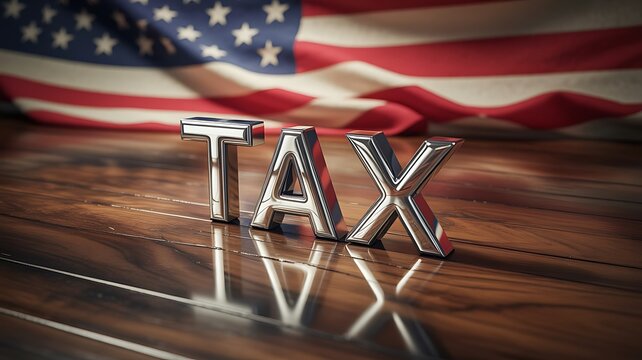 
Tax concept with metallic lettering and american flag representing government revenue and finance
