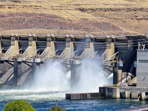 Hydroelectric Dam Releasing Water in Eastern Washington