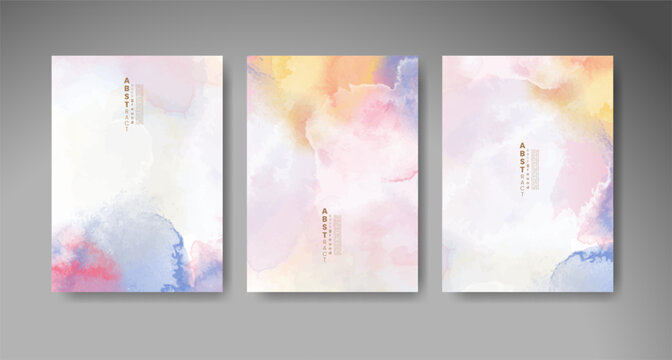 Set of colorful abstract cards with vibrant watercolor effects for postcards, greeting designs, invitations, and creative paper projects.