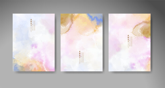 Set of colorful abstract cards with vibrant watercolor effects for postcards, greeting designs, invitations, and creative paper projects.