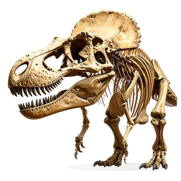 Dinosaur skeleton fossil of Tyrannosaurus rex in museum display.