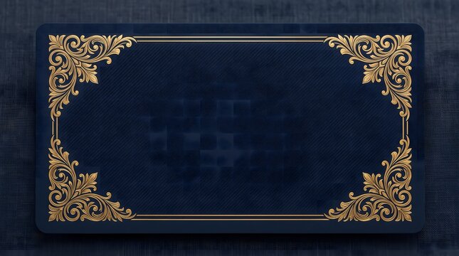 Navy blue and gold invitation card template with elegant vintage floral frame border.
