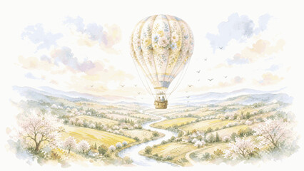 Obraz premium Graceful Countryside Balloon isolated watercolor vector illustration svg