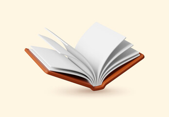 Fototapeta premium 3d opened book with hardcover, bestseller and school textbook mockup for library reading, study, literature education bestseller for reader festival or fair. Open fairytale or verses with white sheets