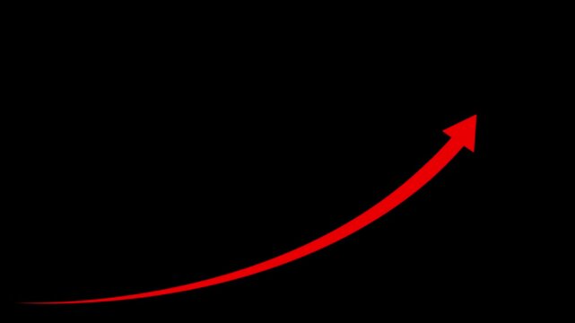 Arrow business graph icon animation black background. arrow rising transparent channel. Abstract arrow growth chart of economy icon animated up arrow direction 4k animation