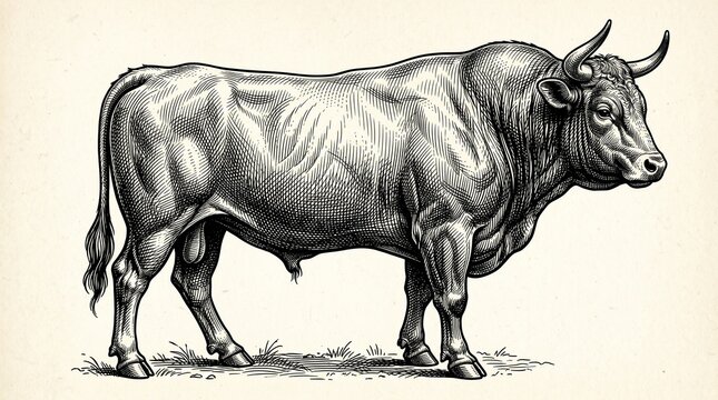 Elegant Black Oxen Sketch.