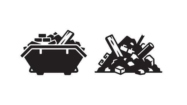 Construction Debris Waste and Industrial Skip Dumpster Icons