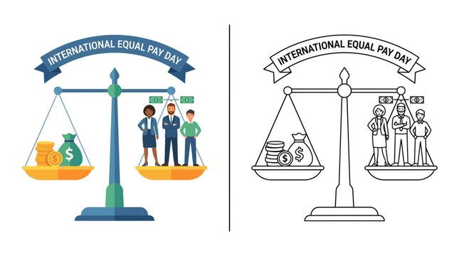 International Equal Pay Day Scales: Diversity, Fairness, Finance, Justice