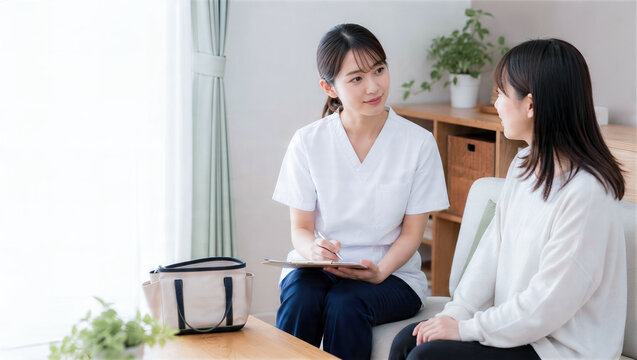 訪問看護師が若年在宅療養者と対話する