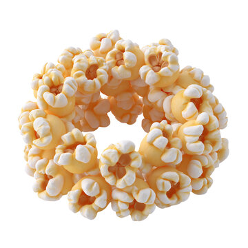 Fluffy popcorn kernels clustered in textured ring formation isolated on transparent background for casual snacking and entertainment party design concept