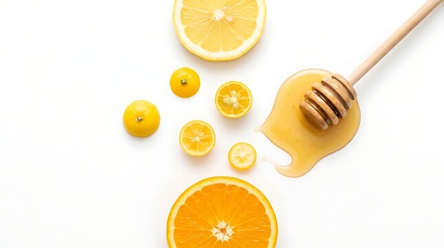 Natural ingredients for skincare wellness and cosmetic essential oil beauty products with fresh citrus honey