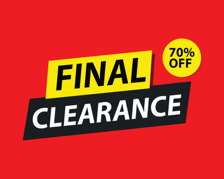 Final clearance vector sale banner with 70 percent off discount circle on red background