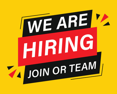We are hiring join our team employment recruitment banner on yellow background with recruitment adve
