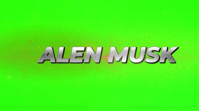 Alen Musk typography featured as a metallic 3D text object isolated on a chroma green screen.
