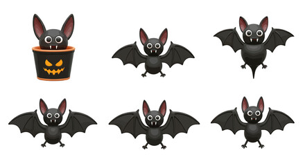 Obraz premium Set of cute cartoon vampire bats for Halloween celebration design elements.