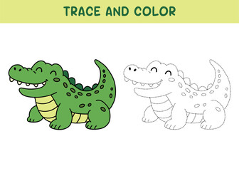 Fototapeta premium Cute Alligator Crocodile Coloring Page for Kids. Trace and Color Crocodile. Perfect for Kids, Toddlers, Preschoolers, Kindergarten Students, Homeschool Activities Printable and Creative Learning Fun. 