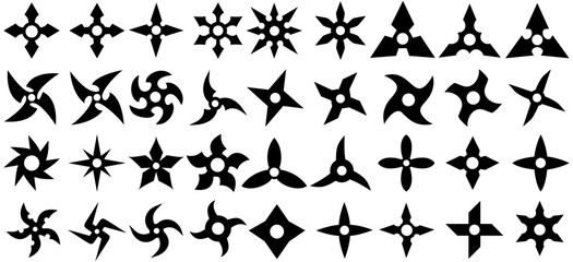 Fototapeta premium set vector different shuriken silhouette icon collections. Japanese ninja weapons symbol throwing weapons template design vector illustration