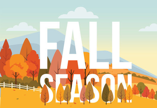 Fall Season Countryside Landscape Flat Vector Illustration