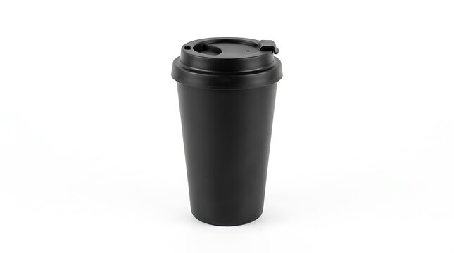 Blank black reusable coffee cup isolated on white background.