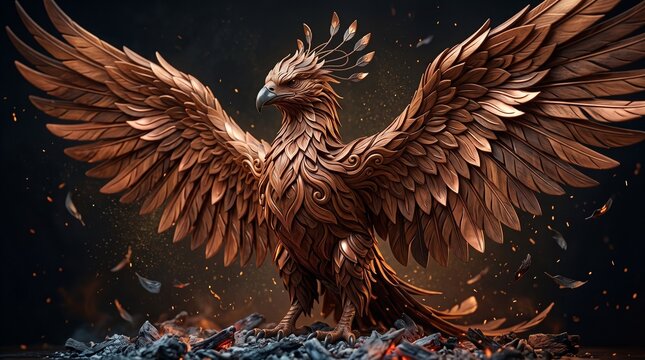 Phoenix Reborn from Ashes, Intricate Metal Sculpture Art