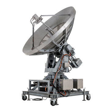 Large satellite dish antenna for communication and climate monitoring with advanced tracking technology PNG Isolated on transparent background