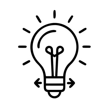 Light bulb icon with glowing filament and arrows - Minimalist vector light bulb icon featuring a glowing filament and bidirectional arrows indicating ideas or direction.