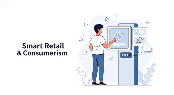 Modern Retail: Person Interacting with Smart Kiosk for Enhanced Consumer Experience, Technology and Shopping