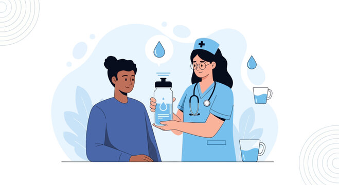 Nurse Offers Hydration Advice to Patient: Vector Illustration of Healthcare and Wellness