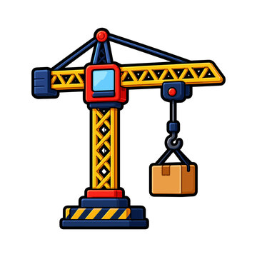 Illustration of construction crane lifting materials on a building site for infrastructure and engineering projects