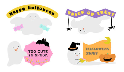 Naklejka premium かわいいおばけのハロウィン タイトル・見出しベクターイラストセット