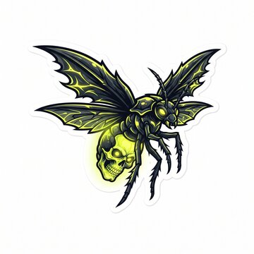 Creepy Toxic Skull Firefly Bioluminescent Vector Sticker Logo