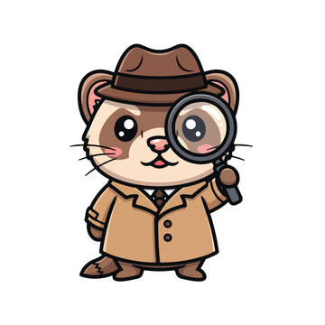 Detective Ferret Character Holding Magnifying Glass for Kids Design