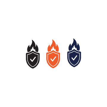 Three stylized flame shield badges with checkmarks